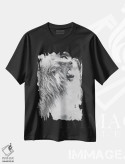 تیشرت مشکی طرح دار شیر خمیازه کش، عکاسی سیاه و سفید اثر دیوید وولَن | فروشگاه ایماژ