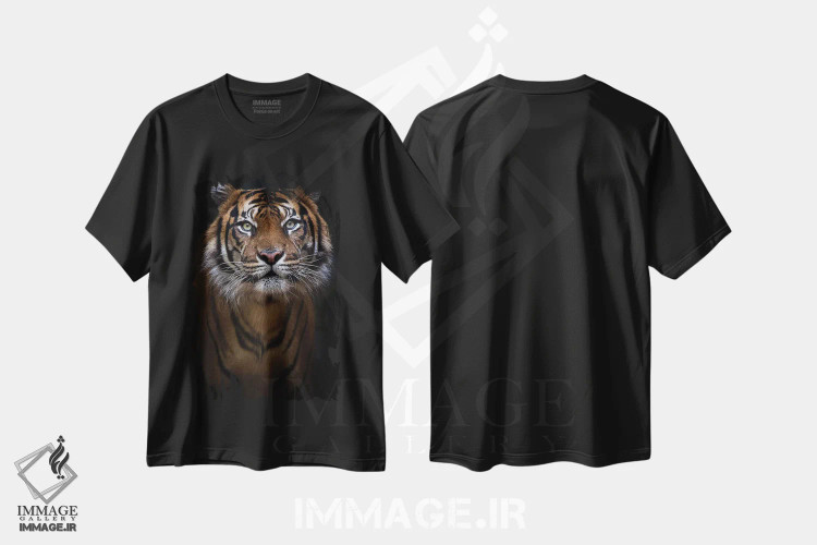تیشرت مشکی طرح دار پرتره ببر سوماترایی، مدیوم اثر دیوید وولَن | immage.ir
