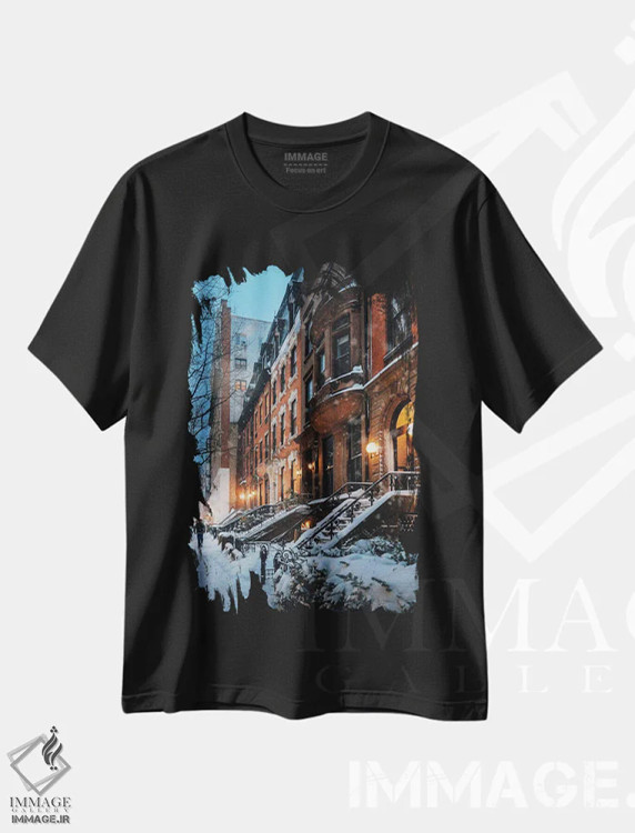 تیشرت مشکی طرح دار شب برفی در بروکلین هایتس، مدیوم اثر دیلان واکر | فروشگاه ایماژ