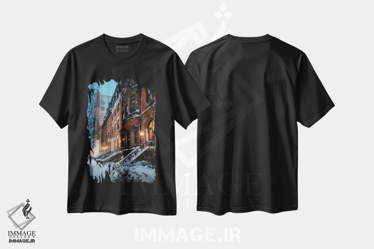 تیشرت مشکی طرح دار شب برفی در بروکلین هایتس، مدیوم اثر دیلان واکر | فروشگاه ایماژ