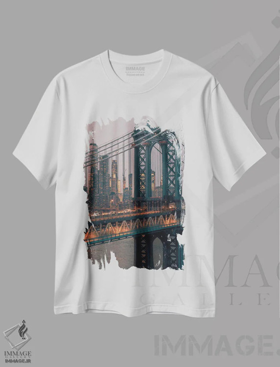 تیشرت سفید طرح دار پل منهتن با نمای آسمان خراش های منهتن، مدیوم اثر دیلان واکر | فروشگاه ایماژ