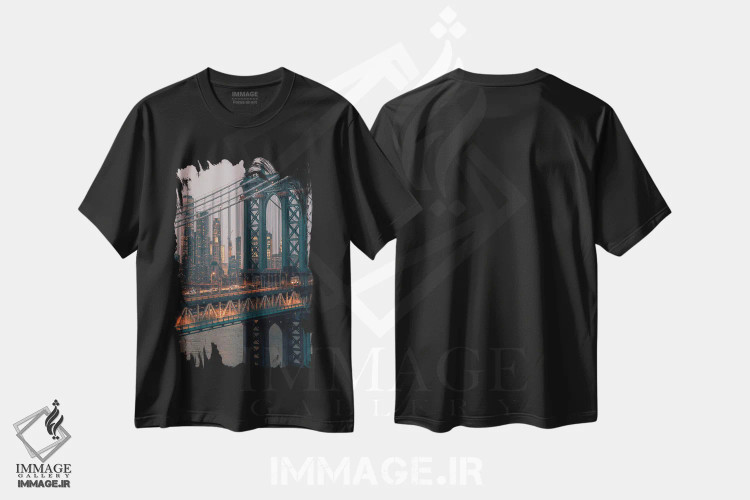 تیشرت مشکی طرح دار پل منهتن با نمای آسمان خراش های منهتن، مدیوم اثر دیلان واکر | immage.ir