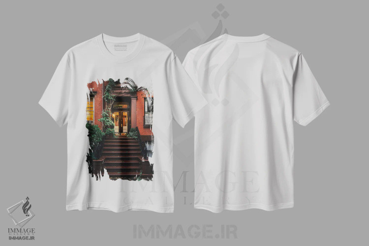 تیشرت سفید طرح دار پله های ورودی بهاری در بروکلین، مدیوم اثر دیلان واکر | immage.ir