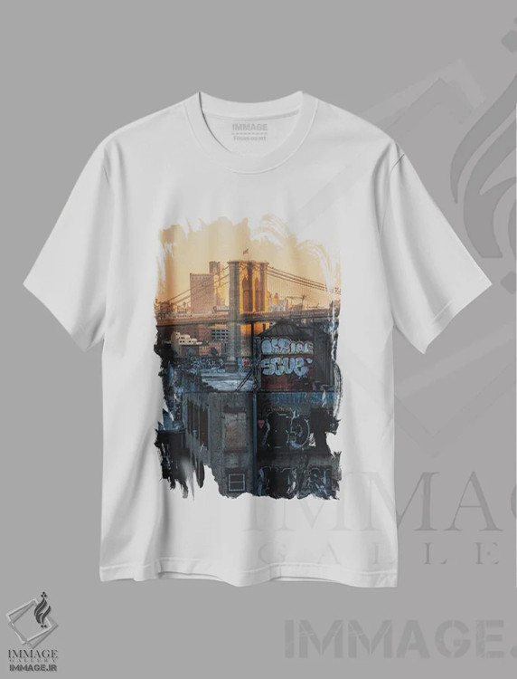 تیشرت سفید طرح دار گرافیتی روی پل بروکلین، مدیوم اثر دیلان واکر | فروشگاه ایماژ