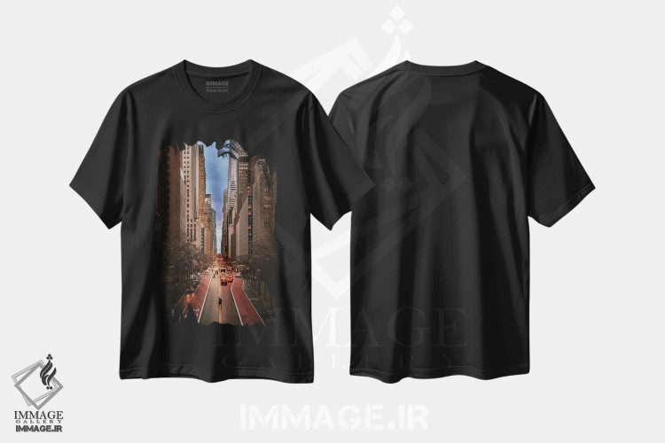 تیشرت مشکی طرح دار غروب در میدتاون ایست، مدیوم اثر دیلان واکر | immage.ir