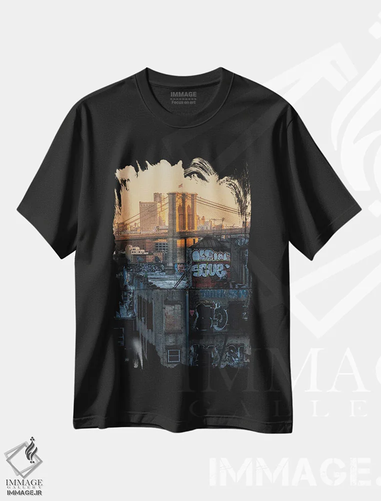 تیشرت مشکی طرح دار گرافیتی روی پل بروکلین، مدیوم اثر دیلان واکر | immage.ir