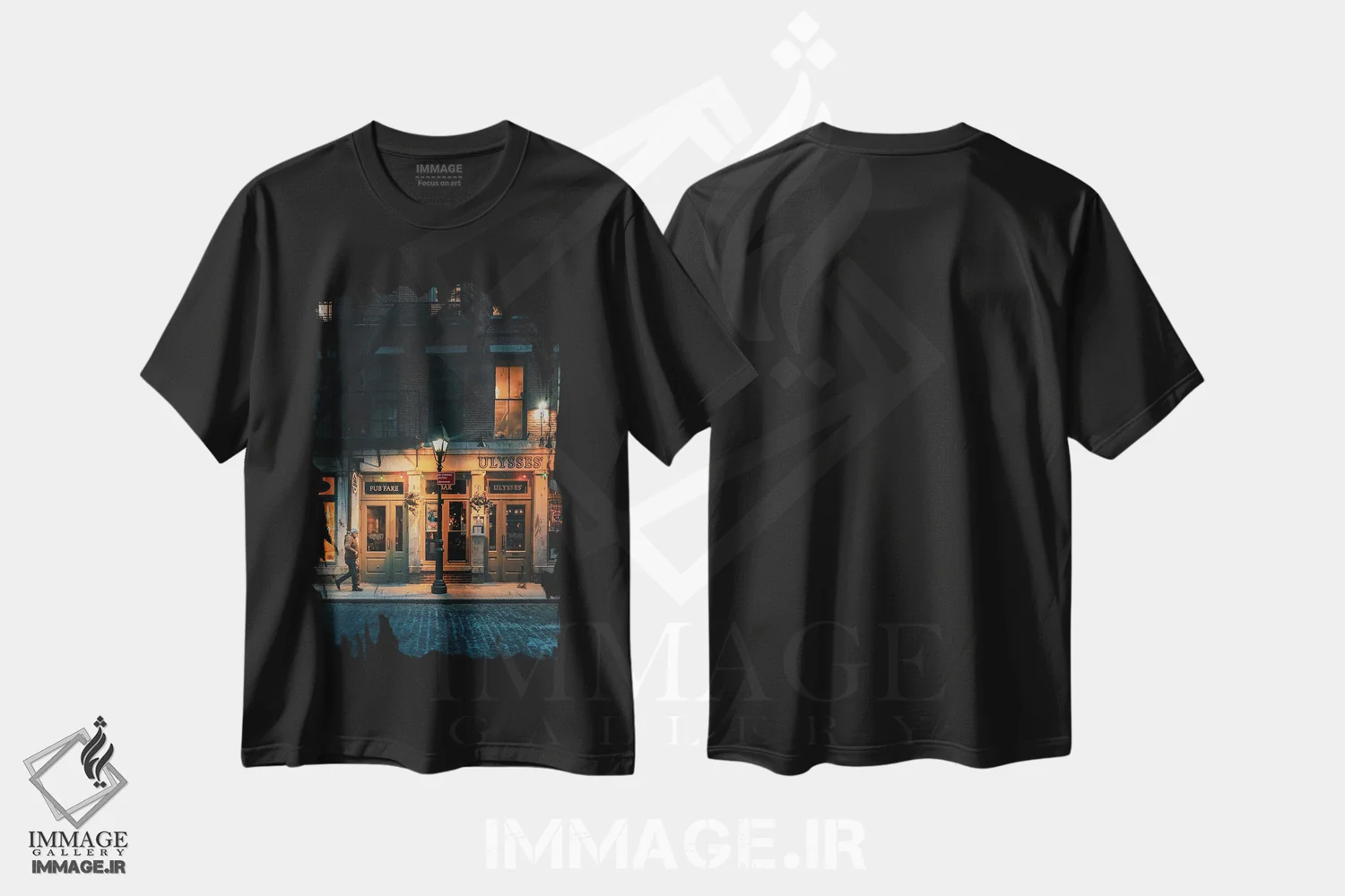 تیشرت مشکی طرح دار مرد تنها در استون استریت، مدیوم اثر دیلان واکر | فروشگاه ایماژ