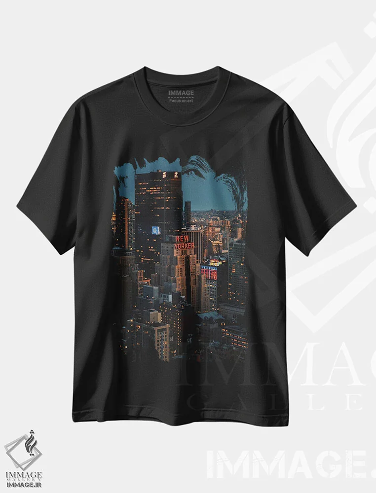 تیشرت مشکی طرح دار شب در هتل نیویورکر، مدیوم اثر دیلان واکر | فروشگاه ایماژ