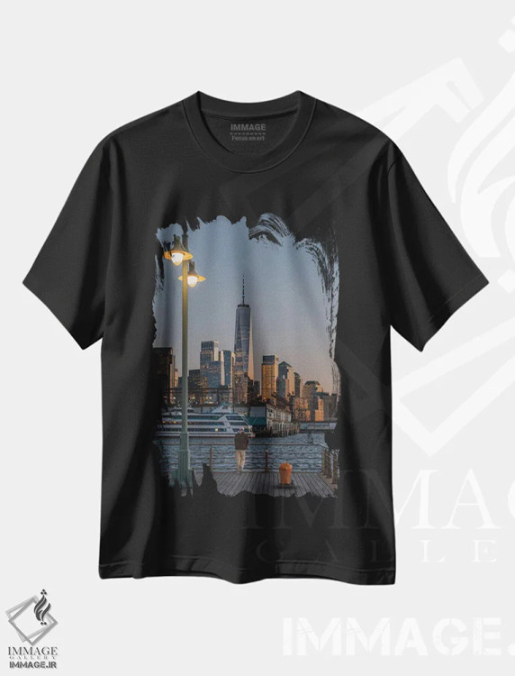 تیشرت مشکی طرح دار شب آرام در اسکله ۴۵، مدیوم اثر دیلان واکر | immage.ir