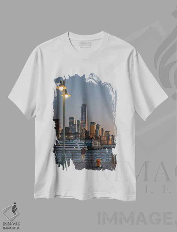 تیشرت سفید طرح دار شب آرام در اسکله ۴۵، مدیوم اثر دیلان واکر | فروشگاه ایماژ