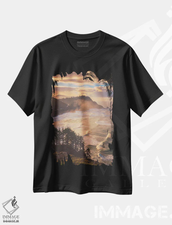 تیشرت مشکی طرح دار مه ساحلی اورگن، مدیوم اثر دارن وایت فوتوگرافی | فروشگاه ایماژ