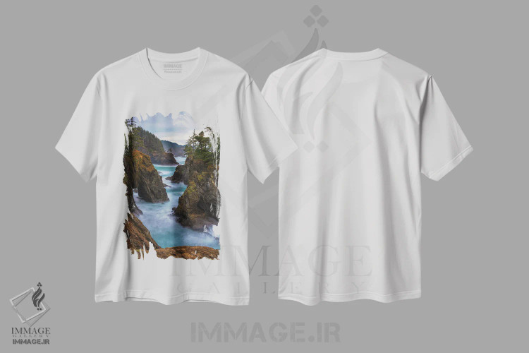 تیشرت سفید طرح دار منظره های کنار صخره، مدیوم اثر دارن وایت فوتوگرافی | فروشگاه ایماژ