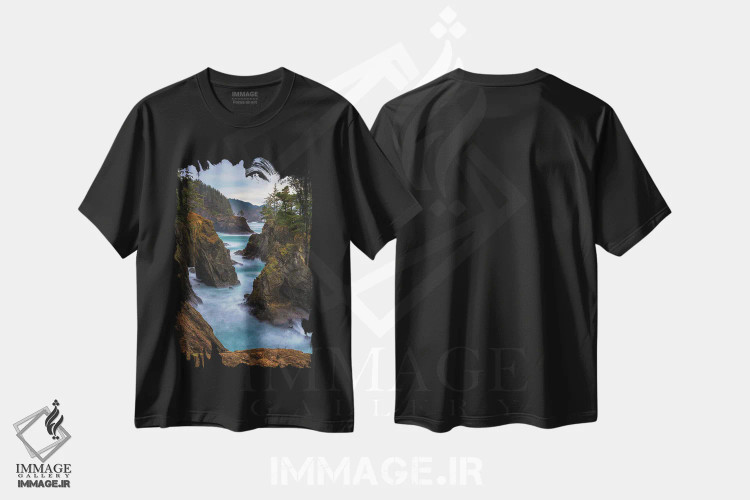 تیشرت مشکی طرح دار منظره های کنار صخره، مدیوم اثر دارن وایت فوتوگرافی | immage.ir