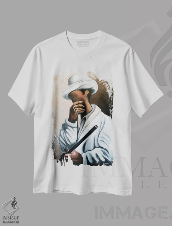 تیشرت سفید طرح دار بنی، هنر فاخر معاصر اثر دیکسی میگز | فروشگاه ایماژ