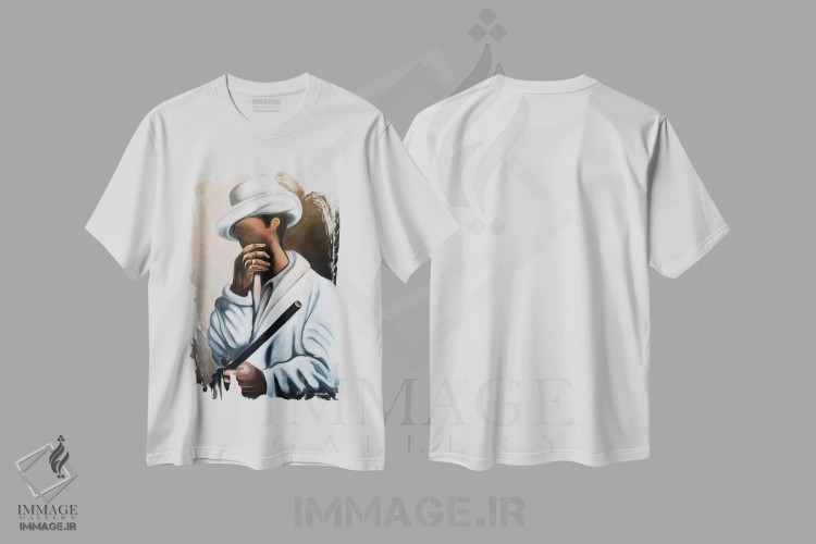 تیشرت سفید طرح دار بنی، هنر فاخر معاصر اثر دیکسی میگز | فروشگاه ایماژ
