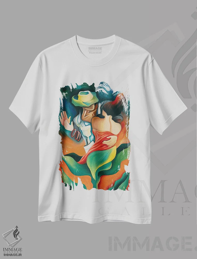تیشرت سفید طرح دار اولین رقص، هنر فاخر معاصر اثر دیکسی میگز | فروشگاه ایماژ