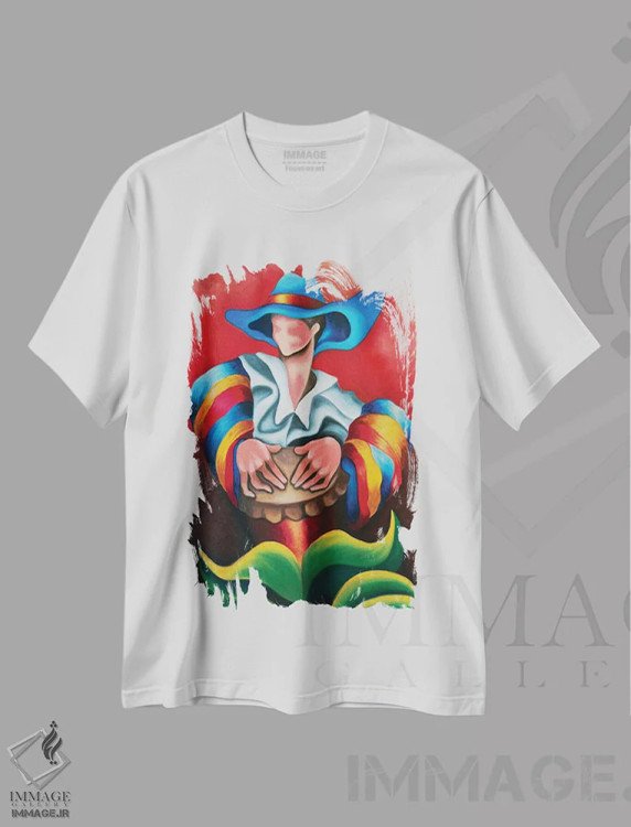 تیشرت سفید طرح دار کلاه آبی، هنر فاخر معاصر اثر دیکسی میگز | immage.ir