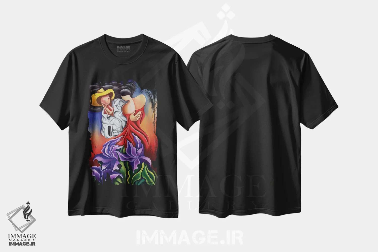 تیشرت مشکی طرح دار رقص عاشقانه، هنر فاخر معاصر اثر دیکسی میگز | فروشگاه ایماژ
