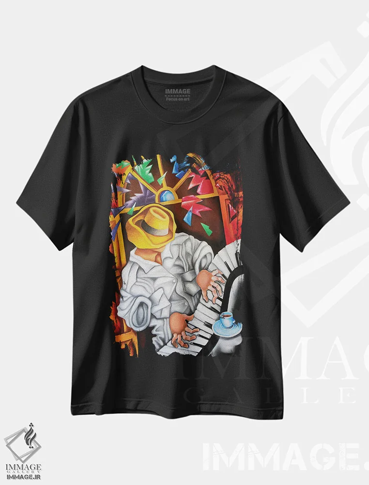 تیشرت مشکی طرح دار پیانوفورته، هنر فاخر معاصر اثر دیکسی میگز | immage.ir