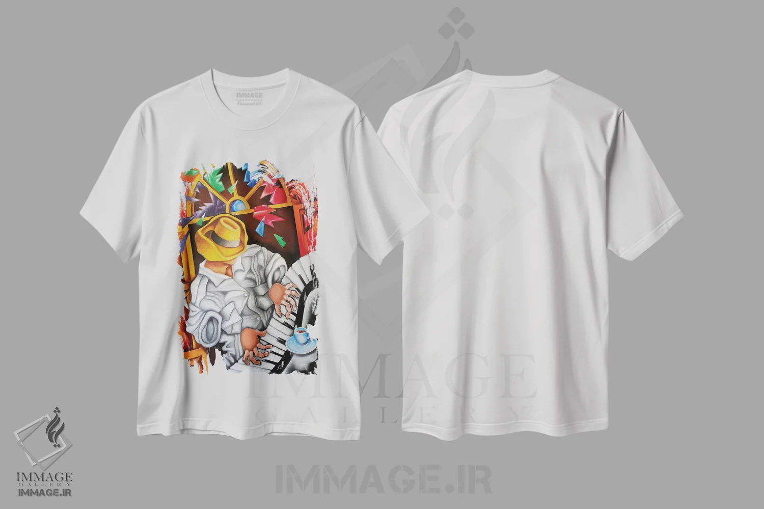 تیشرت سفید طرح دار پیانوفورته، هنر فاخر معاصر اثر دیکسی میگز | فروشگاه ایماژ