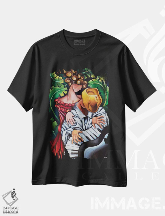 تیشرت مشکی طرح دار پیانوی گواخیرو، هنر فاخر معاصر اثر دیکسی میگز | فروشگاه ایماژ