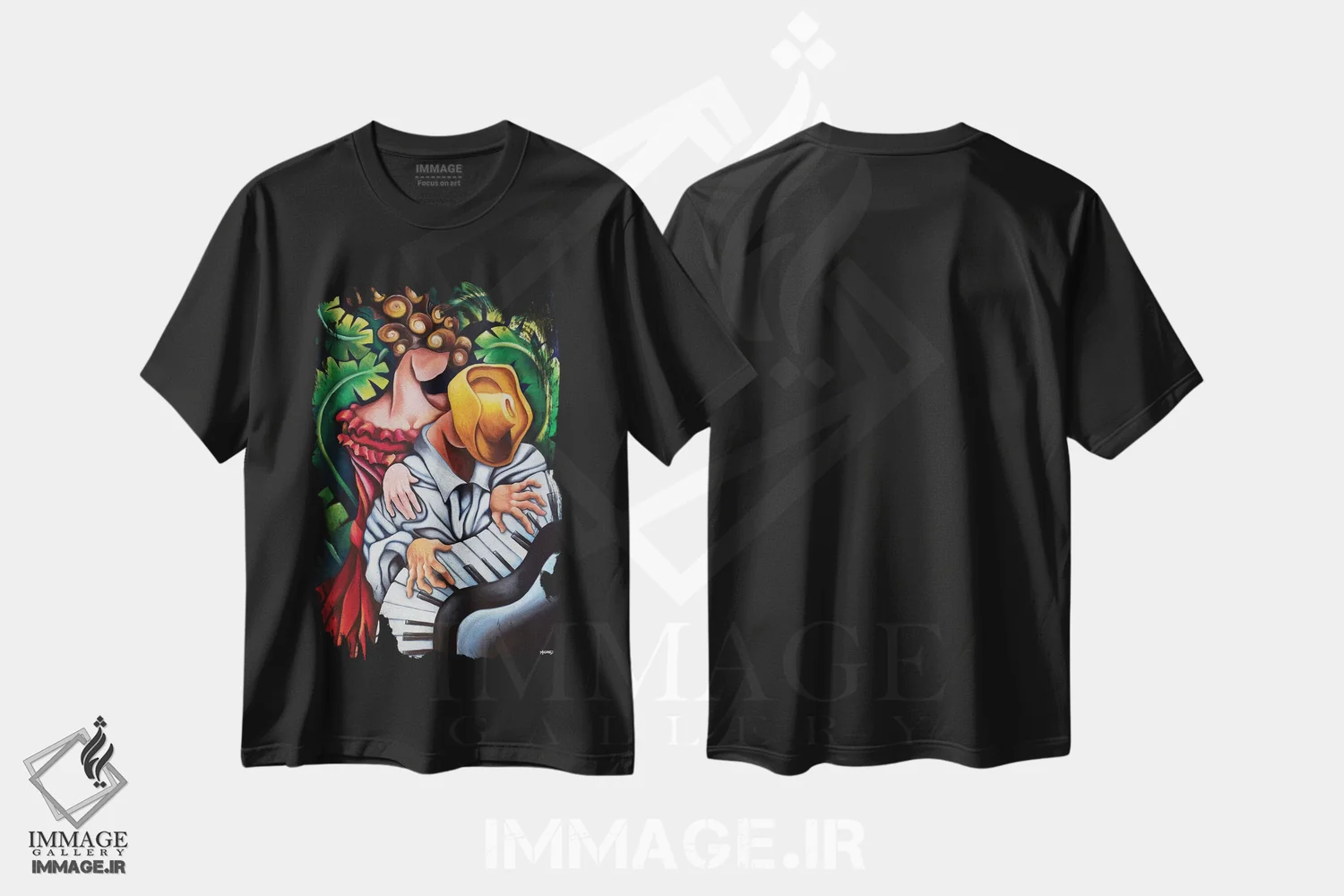 تیشرت مشکی طرح دار پیانوی گواخیرو، هنر فاخر معاصر اثر دیکسی میگز | فروشگاه ایماژ