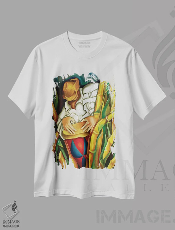 تیشرت سفید طرح دار رومبا روی ساقه های نیشکر، هنر فاخر معاصر اثر دیکسی میگز | فروشگاه ایماژ