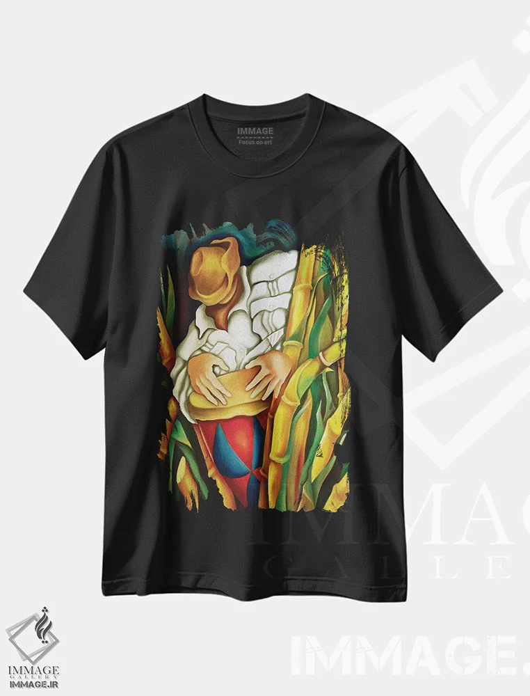 تیشرت مشکی طرح دار رومبا روی ساقه های نیشکر، هنر فاخر معاصر اثر دیکسی میگز | immage.ir