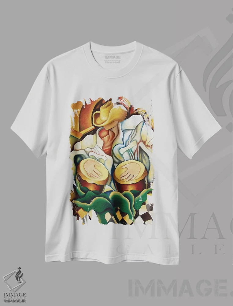 تیشرت سفید طرح دار بونگوها، هنر فاخر معاصر اثر دیکسی میگز | immage.ir