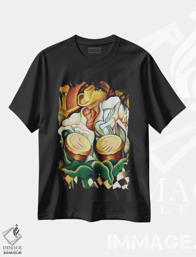 تیشرت مشکی طرح دار بونگوها، هنر فاخر معاصر اثر دیکسی میگز | فروشگاه ایماژ