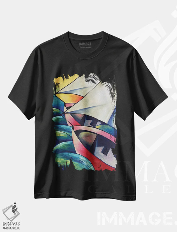 تیشرت مشکی طرح دار قایق ها، هنر فاخر معاصر اثر دیکسی میگز | فروشگاه ایماژ