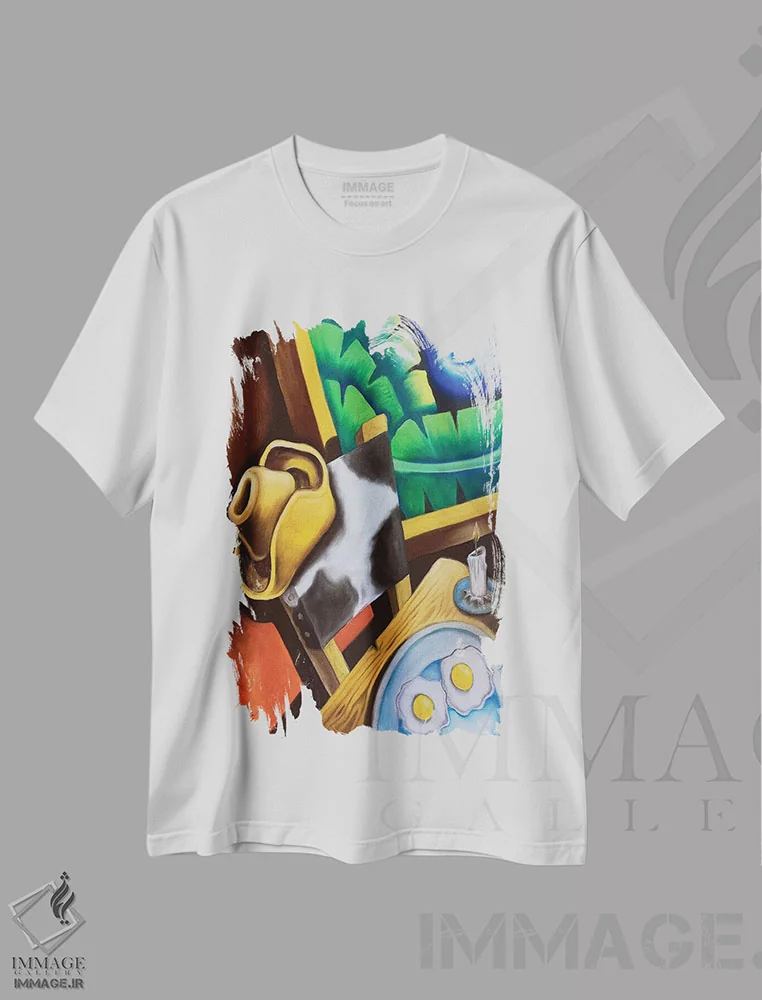 تیشرت سفید طرح دار میز آماده است، هنر فاخر معاصر اثر دیکسی میگز | immage.ir
