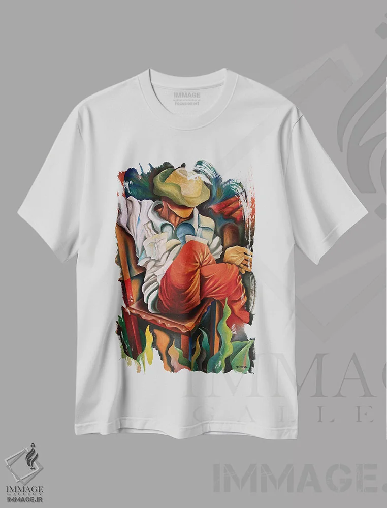 تیشرت سفید طرح دار در انتظار روزهای بهتر، هنر فاخر معاصر اثر دیکسی میگز | فروشگاه ایماژ