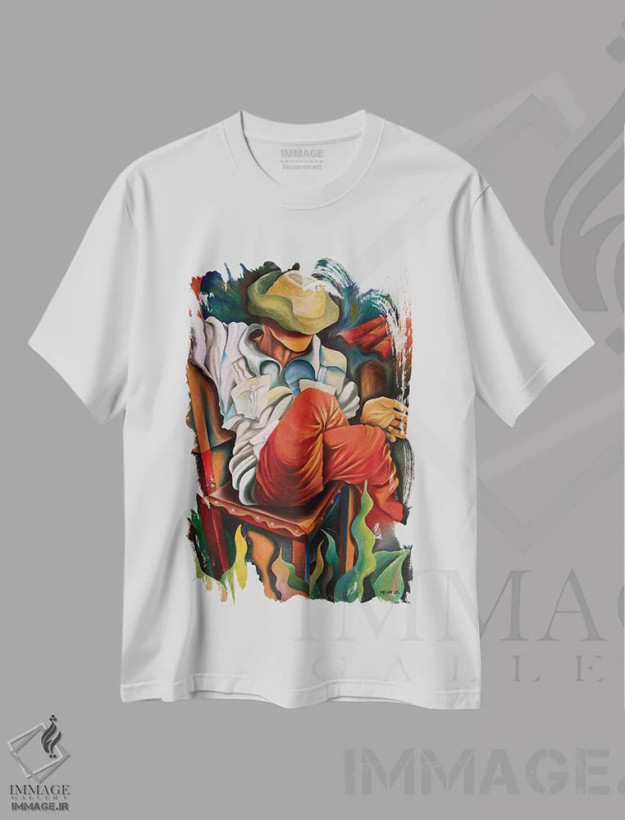تیشرت سفید طرح دار در انتظار روزهای بهتر، هنر فاخر معاصر اثر دیکسی میگز | فروشگاه ایماژ