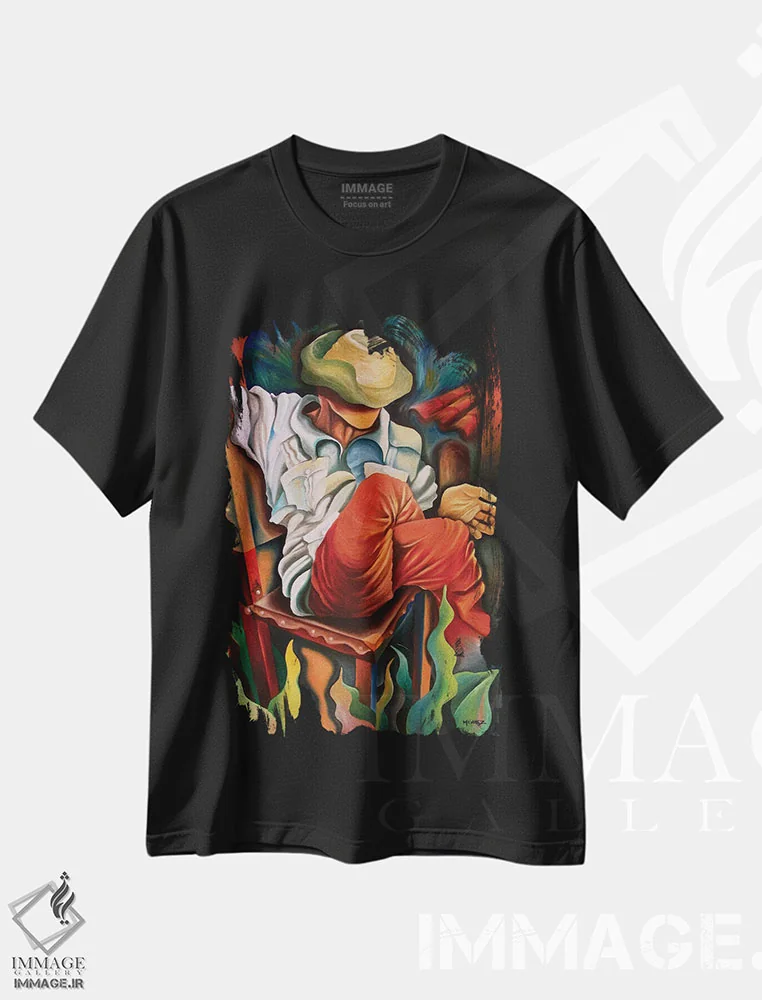 تیشرت مشکی طرح دار در انتظار روزهای بهتر، هنر فاخر معاصر اثر دیکسی میگز | immage.ir