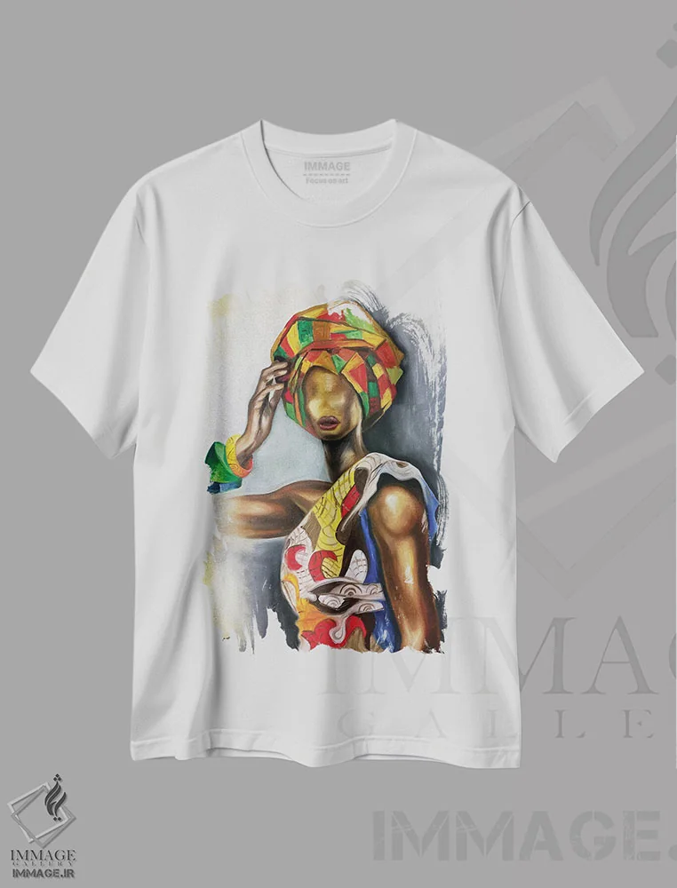 تیشرت سفید طرح دار زن آفریقایی-کوبایی، هنر آمریکایی آفریقایی تبار اثر دیکسی میگز | immage.ir