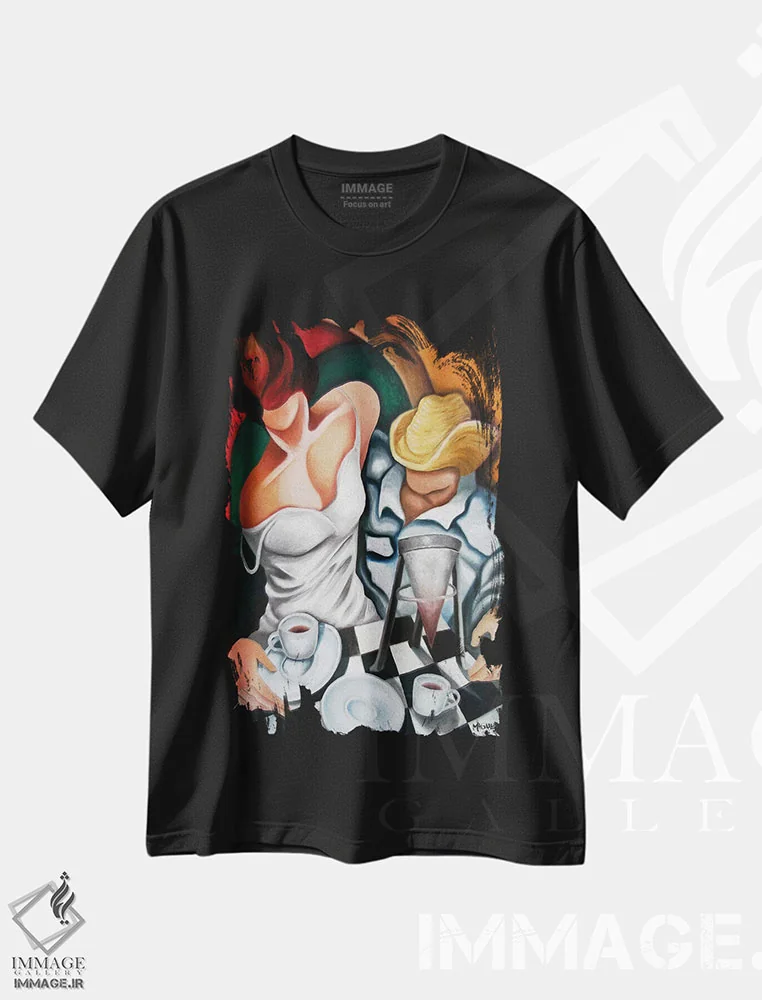 تیشرت مشکی طرح دار قهوه برای دو نفر، هنر فاخر معاصر اثر دیکسی میگز | فروشگاه ایماژ
