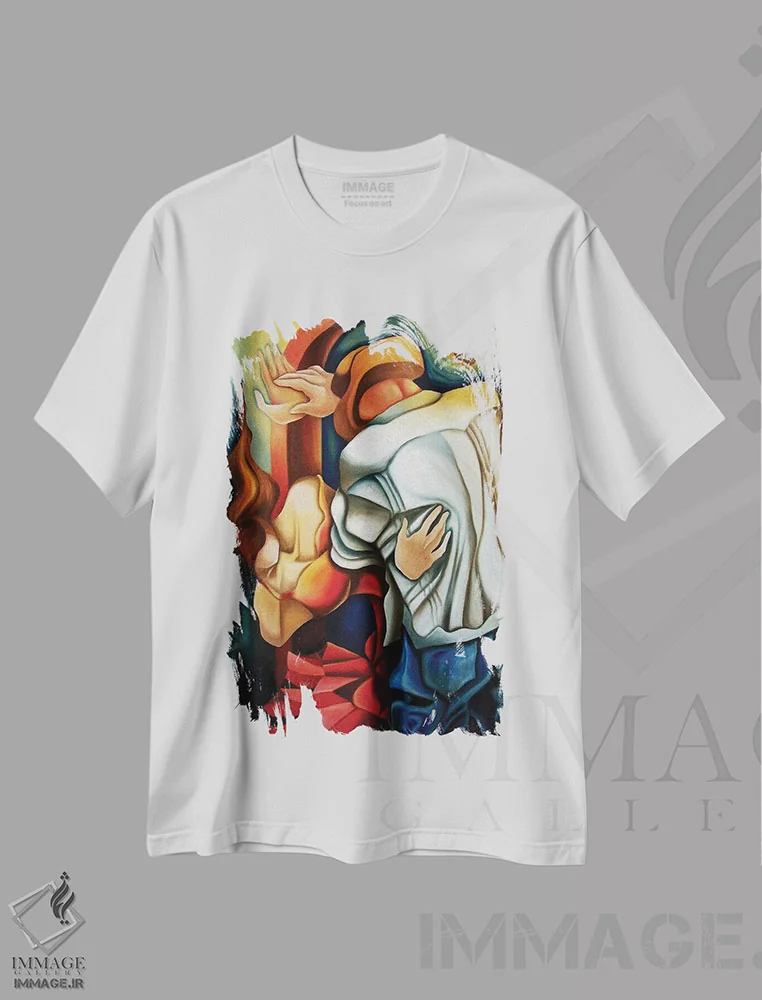 تیشرت سفید طرح دار رقاصان، هنر فاخر معاصر اثر دیکسی میگز | فروشگاه ایماژ