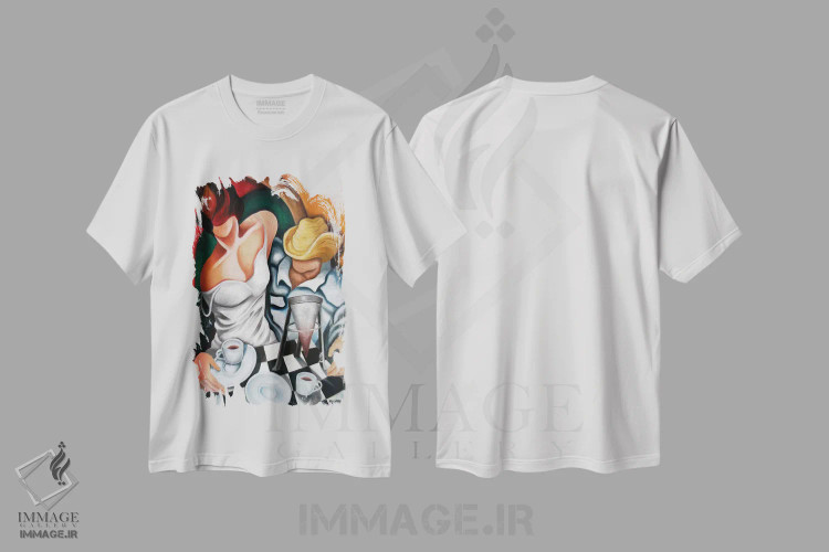 تیشرت سفید طرح دار قهوه برای دو نفر، هنر فاخر معاصر اثر دیکسی میگز | immage.ir
