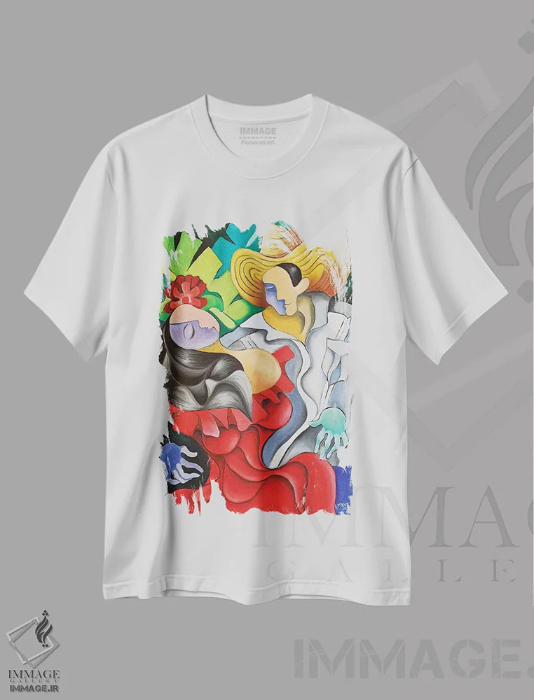 تیشرت سفید طرح دار عشق انتزاعی در روستا، هنر فاخر معاصر اثر دیکسی میگز | immage.ir