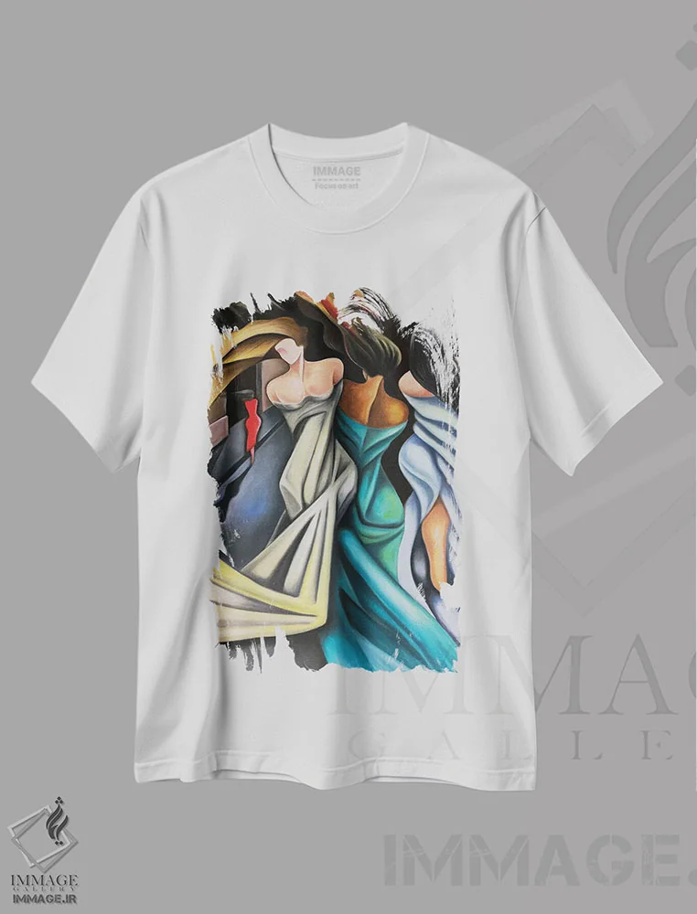 تیشرت سفید طرح دار لباس قرمز، دکور معاصر اثر دیکسی میگز | immage.ir