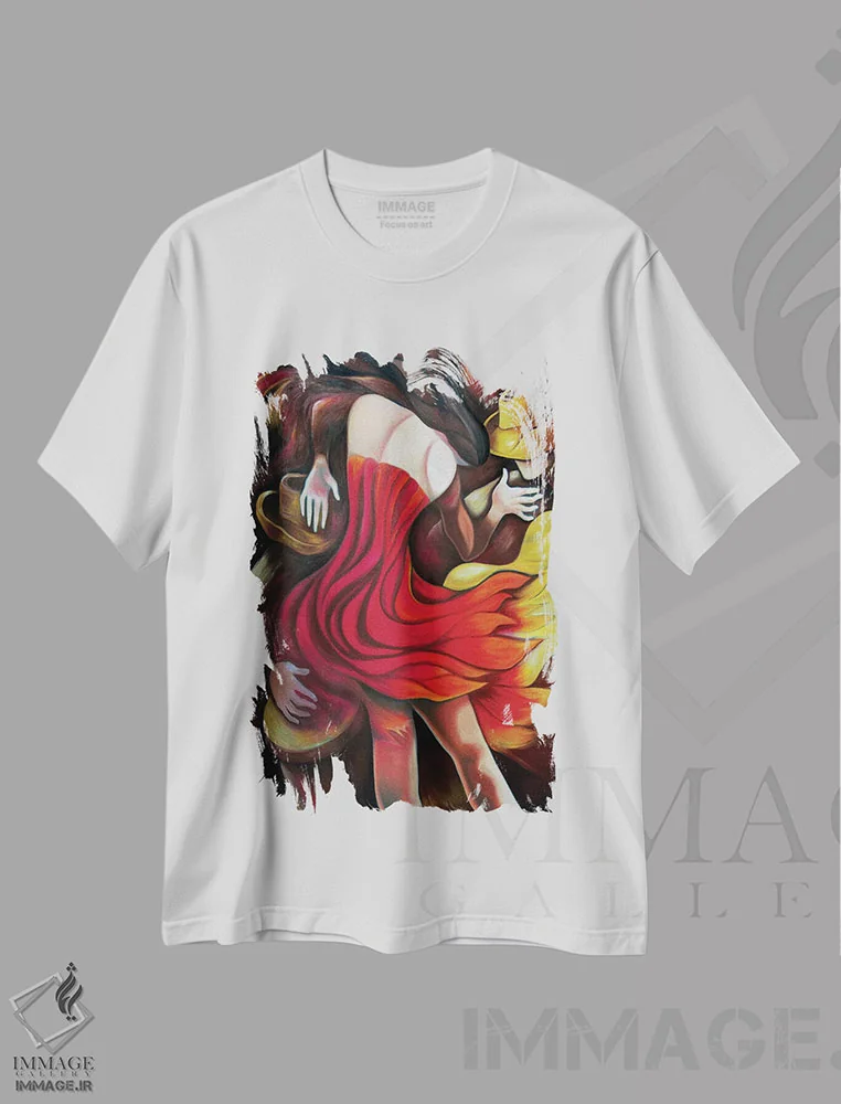 تیشرت سفید طرح دار رومبای آتشین، هنر فاخر معاصر اثر دیکسی میگز | immage.ir