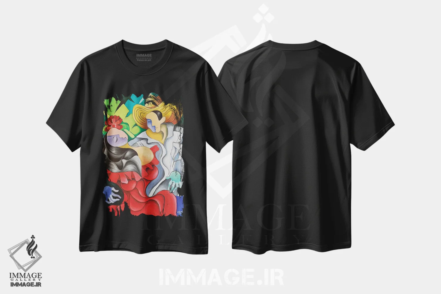 تیشرت مشکی طرح دار عشق انتزاعی در روستا، هنر فاخر معاصر اثر دیکسی میگز | فروشگاه ایماژ