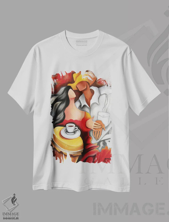 تیشرت سفید طرح دار رقص قهوه ای، هنر فاخر معاصر اثر دیکسی میگز | immage.ir