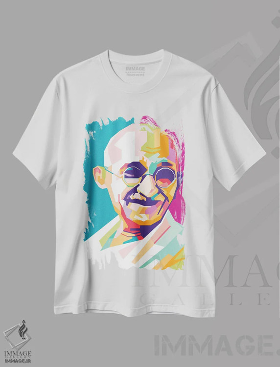 تیشرت سفید طرح دار مهاتما گاندی، دکور آسیایی اثر دایات بانگای | immage.ir