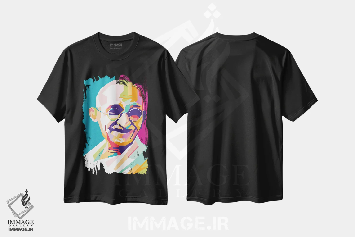 تیشرت مشکی طرح دار مهاتما گاندی، دکور آسیایی اثر دایات بانگای | فروشگاه ایماژ