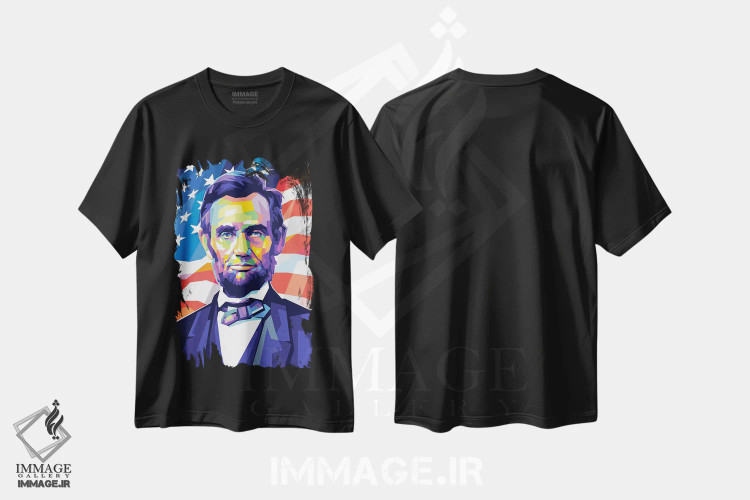 تیشرت مشکی طرح دار آبراهام لینکلن، دکور آمریکایی اثر دایات بانگای | immage.ir
