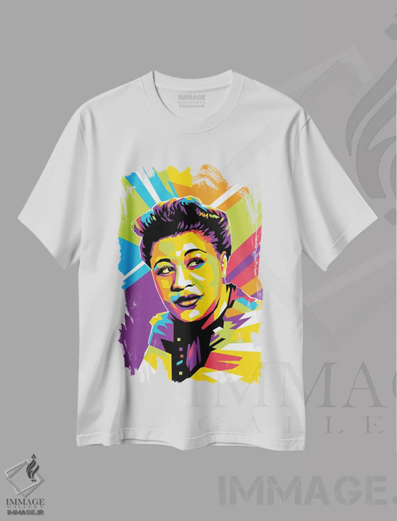 تیشرت سفید طرح دار الا فیتزجرالد، هنر آمریکایی آفریقایی تبار اثر دایات بانگای | فروشگاه ایماژ