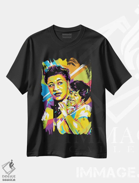 تیشرت مشکی طرح دار الا فیتزجرالد ۳، هنر آمریکایی آفریقایی تبار اثر دایات بانگای | فروشگاه ایماژ