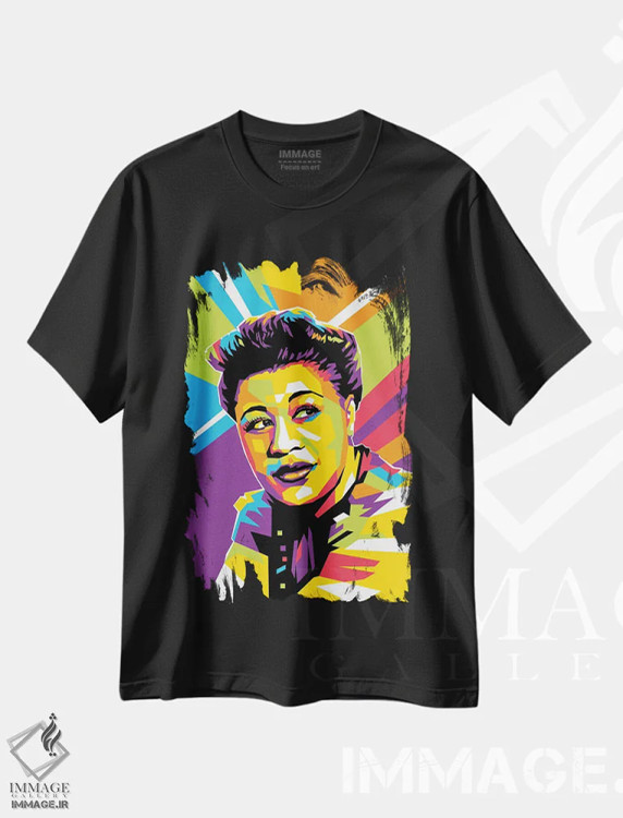تیشرت مشکی طرح دار الا فیتزجرالد، هنر آمریکایی آفریقایی تبار اثر دایات بانگای | immage.ir